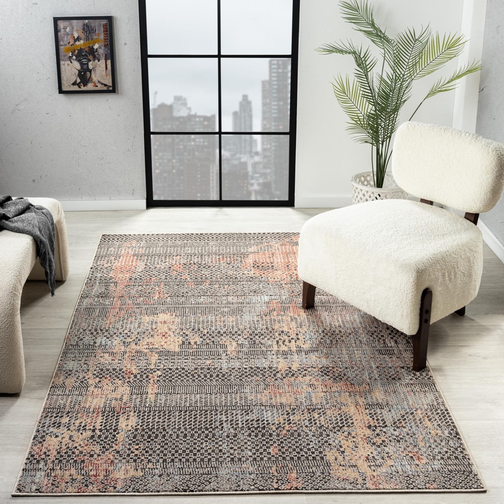 Alia 860GL Distressed Abstract Rugs in Anthra Rose